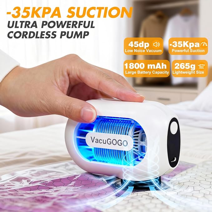 Vacuum Bags for Travel with Rechargeable Pump, 18 Pack Compression Packing Bags with 35KPA Electric Pump, 80% Space Saver for Clothes, Vacuum Seal Bags fo Carry-on Luggage Suitcase
