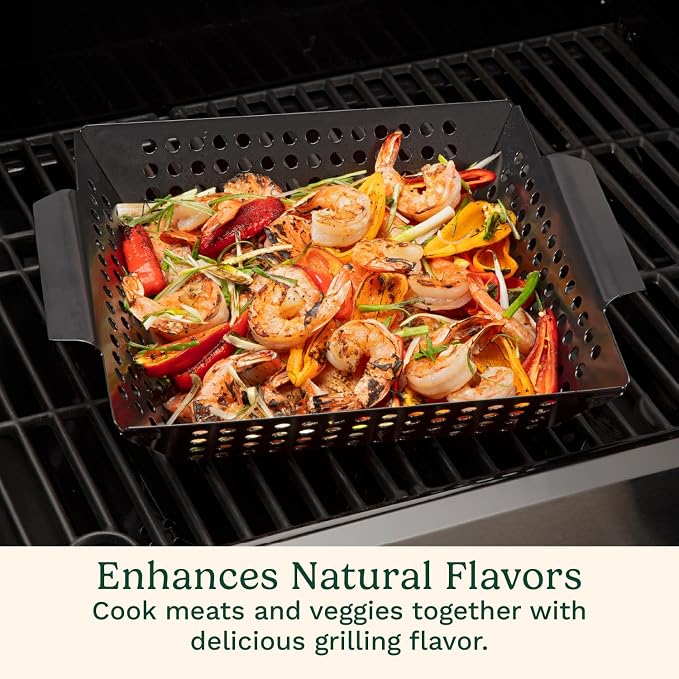 Cuisinart 11" x 11" Non-Stick Grill Wok, Perforated BBQ Grill Basket for Grilling Veggies, Meat & Stir-Fry, Outdoor Grilling Basket for Charcoal and Gas Grills