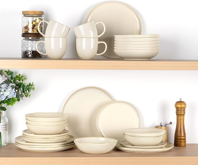 AmorArc Ceramic Dinnerware Sets for 8, 24Pcs Plates and Bowls Sets Dishes | Stoneware Handmade Reactive Glaze Dinner Set, Highly Scratch Resistant | Dishwasher & Microwave Safe Dishware