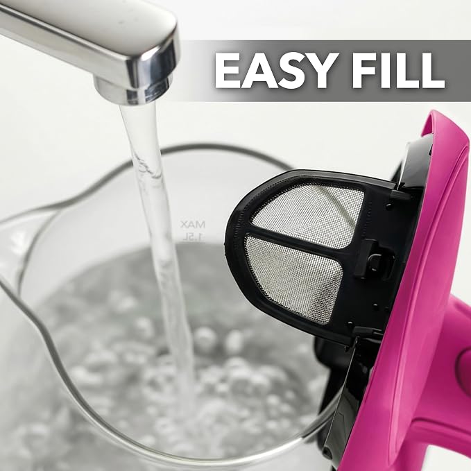 OVENTE 1.5L Glass Electric Kettle Water Boiler, Pink KG83F | 1100W Fast Boiling, Borosilicate Glass, BPA-Free, Blue LED, Auto Shut-Off, Boil-Dry Protection, Removable Filter, 360° Base