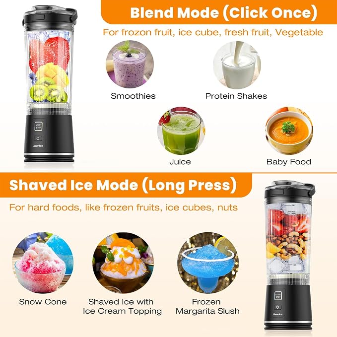 Personal Size Portable Blender for Shakes & Smoothies, 16oz Mini Small Smoothie Blender with On Go Lid & Sip Lid, 26000RPM Rechargeable Cordless Electric Blender for Travel Gym Office (Black)