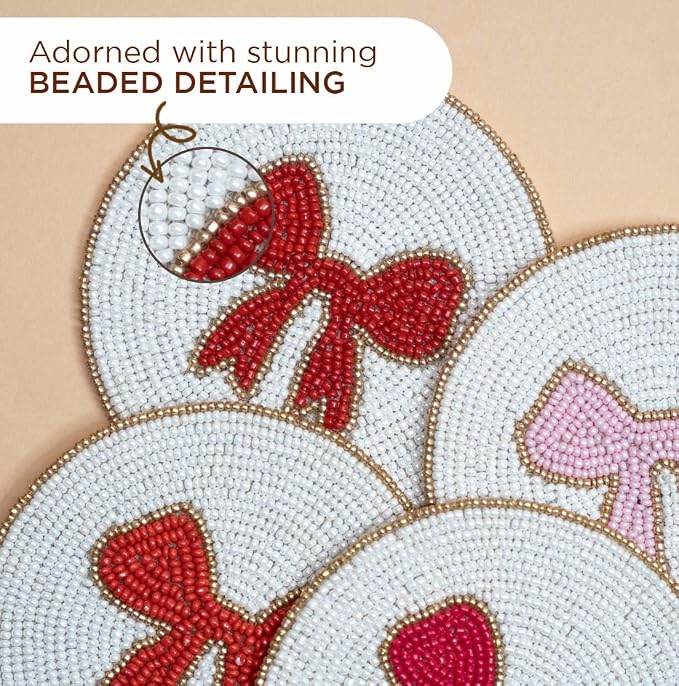 Folkulture Cute Coasters Set of 4,Beaded Handmade Boho Drink Coasters | Decorative Table Decor for Coffee & Cocktails, Table Décorations Gift for Her