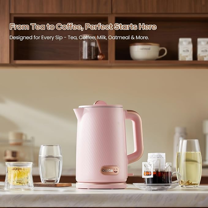 OLEGA Electric Tea Kettle: 1200W Fast Boil Electric Water Kettles 1.5L | Stainless Steel Kettle; Large Electric Water Kettle; Plastic Free Teapot; Auto Shut-Off Water Boiler; Fast Boil Kettles