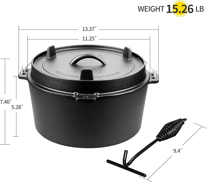 EDGING CASTING Pre-Seasoned Cast Iron Camping Dutch Ovens, Outdoor Camping Dutch Oven Pot with Lid Tripod, 8 Quart