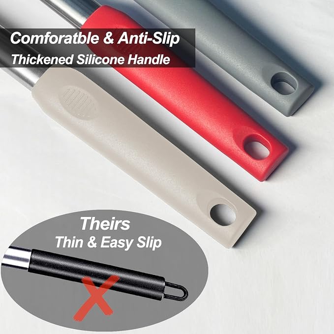 2 Pack Spatulas, Solid & Slotted Silicone Spatula Set, Stainless Steel Handle Coated with Silicone, Non Stick Turners, Heat Resistant Rubber Spatulas for Fish, Eggs, Pancakes, Khaki