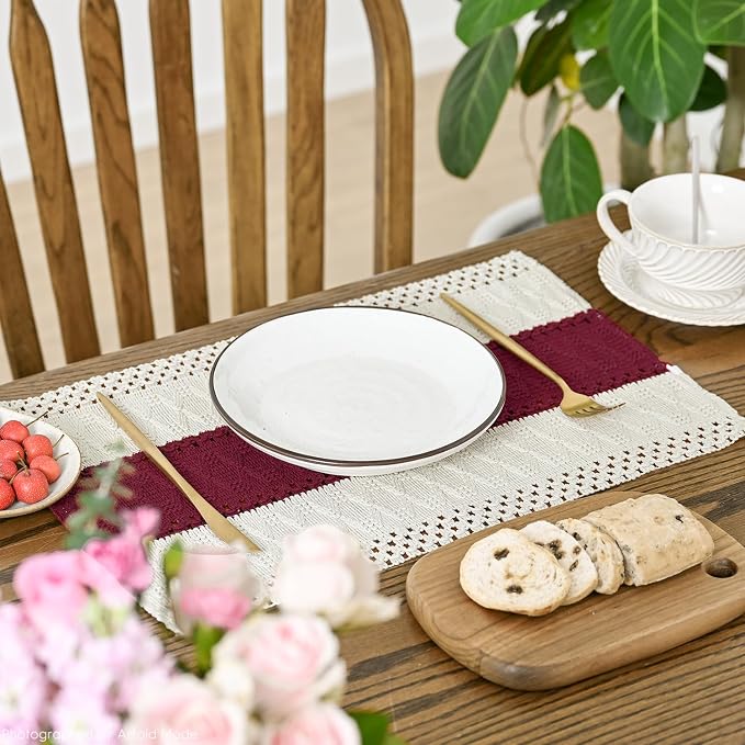 Artoid Mode Red Farmhouse Rustic Placemats Set of 4,12x18 Inch Seasonal Holiday Hollow Table Mats Party Kitchen Dining Decoration