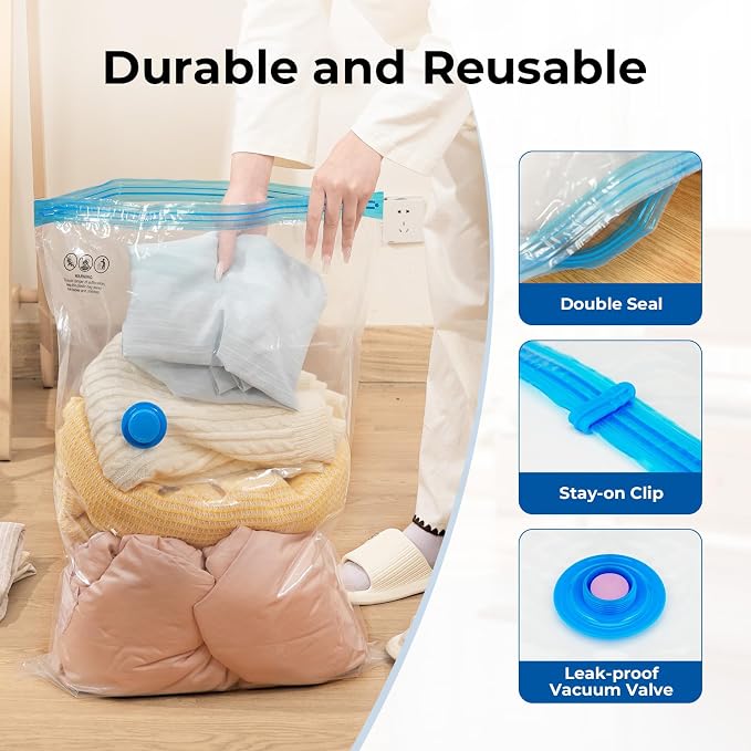 ETENWOLF 9 Combo Vacuum Storage Bags for Travel with Wireless Pump | Vacuum Seal Bags for Clothing Travel, Compression Packing Bags for Clothes and Blankets, Space Saver Bags in Carry-On Sizes
