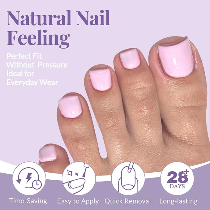 AddFavor 160pcs Pink Press on Toenails for Women, Full Cover Fake Toe Nail Tips with Adhesive Tabs, Artificial Pedicure Toe Nail Press ons, Pink False Toenail Press ons