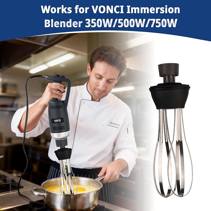 VONCI 10inch Detachable Whisk Attachment. 350W, 500W & 750W Commercial Immersion Blender Compatible.