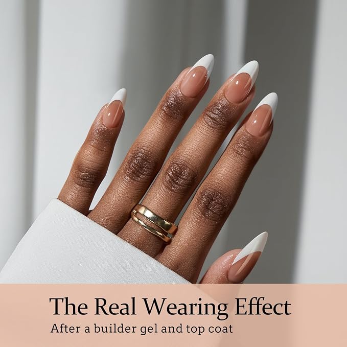 BTArtboxnails XCOATTIPS White French Tip Press On Nails, M Almond, Brown | Lamp-Curable, 4-Week Wear, Salon Quality Value at Home, Natural Nail Look, Easy-to-Apply for Beginners, 160Ct Nail Tips Only