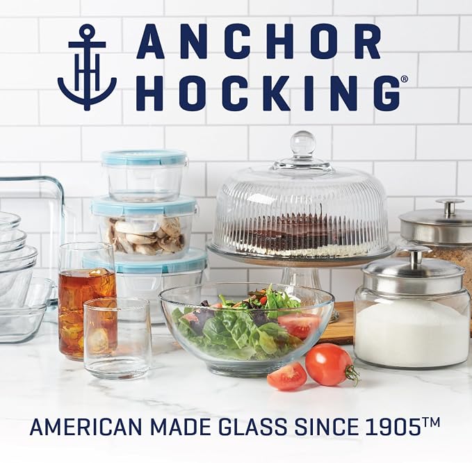 Anchor Hocking 11-Cup Glass Storage Containers with Lids, Set of 2 Glass Food Storage Containers with Navy SnugFit Lids