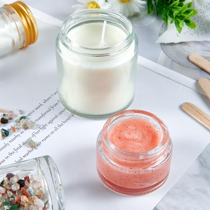 1oz Glass Jar with Lid,Hoa Kinh 30Pack Clear Cosmetic Glass Jars with Lids | Travel Jars with Inner Liners and Black Lids for Storing Lip and Body Scrub, Lotion, Body Butter, Bath Salts, Liquid