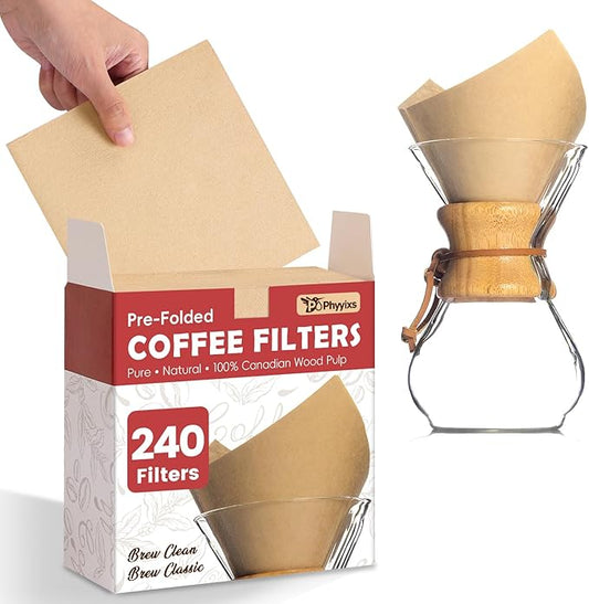 Pre-Folded Unbleached Cone Coffee Filters – Premium Thick Paper, Compatible with Pour-Over Coffee Makers (240 Filters)
