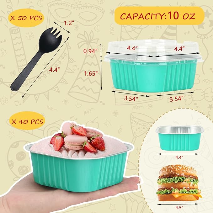 LNYZQUS 10oz Mini Cake Tins with Lids, Individual Cinnamon Roll Pans | 40 Pack, Blue, Disposable, Aluminum Foil, 4 Inch Square Baking Cups, Small Dessert Containers for Bake Sales Treats