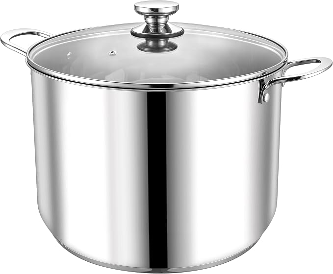 P&P CHEF 24 Quart Stock Pot with Lid, 24 Qt Large Stainless Steel Stockpot | Good for Cooking Pasta Soup, Cookware for Induction Gas Electric Stoves, Visible Lid & Measuring Markings, Dishwasher Safe