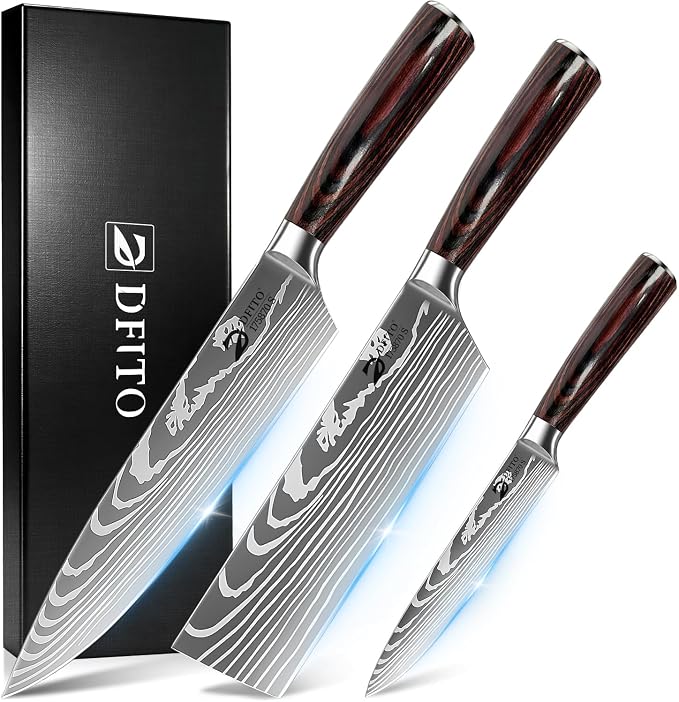 Kitchen Knife Set 3 Pieces, Professional Chef Knives Set Gift Box | High Carbon Stainless Steel Chef Knife Set with Ergonomic Pakkawood Handle, Sharp Cooking Knives for Kitchen & Home Cooking