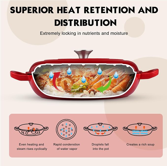 Overmont Enameled Cast Iron Dutch Oven - 3.8 QT Shallow Braiser with Recipe | Enameled Casserole with Lid Potholders, Oven Safe up to 500°F, Cast Iron Cookware for Grilling Searing Roasting Braising Bake