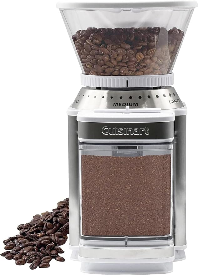 Cuisinart Coffee Grinder, Electric One-Touch Automatic Burr Coffee Grinder with 18-Position Grind Selector, Cup Size Selector for 4 – 18 Cups, White Stainless Steel
