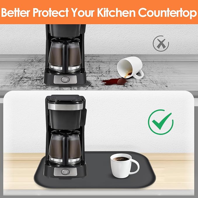 Silicone Coffee Maker Mat with Lip for Countertops, 17.4'' x 10.6'', Black | Multi leak-proof coffee tray for countertop, non-slip silicone mat fits most coffee makers & espresso machines, wipe-clean