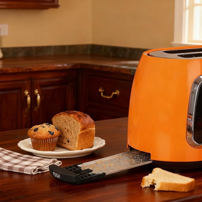 Toaster 2 Slice Smart Touch Screen, Retro 1.5'' Extra Wide Slot Stainless Steel Digital Bread Toaster with Memory Function, Bagel, Defrost, 6 Browning Level and Removable Crumb Tray, Orange