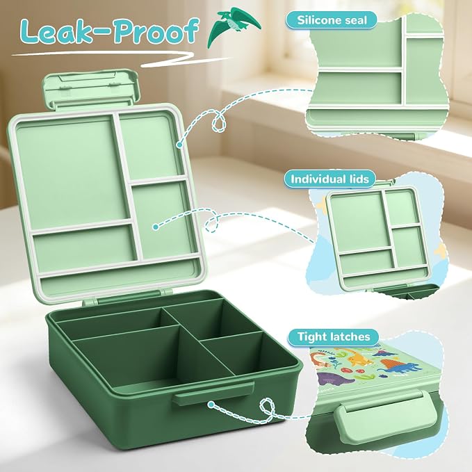 REDSHELL Kids Bento Lunch Box Set, Insulated Lunch Bag for Girls, Green | Toddler 5-Compartment Lunchbox, Leakproof Food Jar, Snack Container, School Daycare, Bottle Holder, Adjustable Shoulder Strap