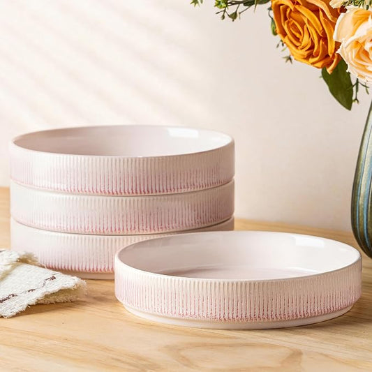 7.5" Ceramic Pasta Bowls Set of 4, Salad Bowls | Versatile Serving Bowls for Pasta, Salad, Fruit & Noodles, Housewarming & Wedding Gift, Primrose Pink
