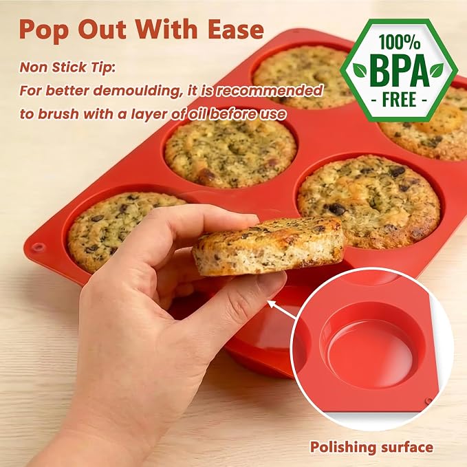 Redfly Silicone Egg Molds for Breakfast Sandwiches 2 Pcs, Non Stick 3 Inch Egg Bites Baking Pans, Silicone Muffin Pans for Baking, Round Muffin Top Pan for Whoopie Pie Pan, Tarts, Quiche
