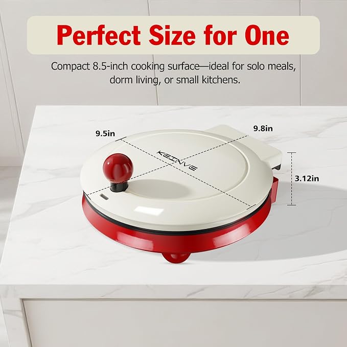 KEINVE 1000W Pizza Maker, 2-in-1 Indoor Griddle and Pizza Cooker, 8.5" 180° Open Nonstick Plate for Quesadilla, Panini, Crepe and More