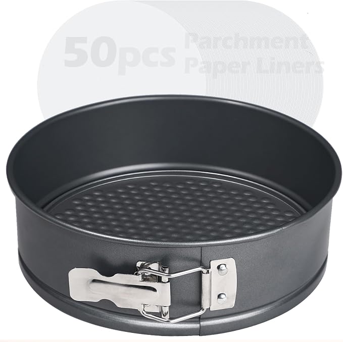 Webake 8 Inch Springform Pan Set for Baking, Nonstick Cheesecake Pan Deep Dish Round Cake Molds with 50 Pcs Parchment Paper Liners