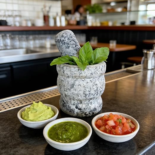 2.95" Small Granite Mortar and Pestle Set, Natural Stone Grinder | 100% natural solid granite stone. Compact portable spice crusher with non-slip base. Easy to clean kitchen tool
