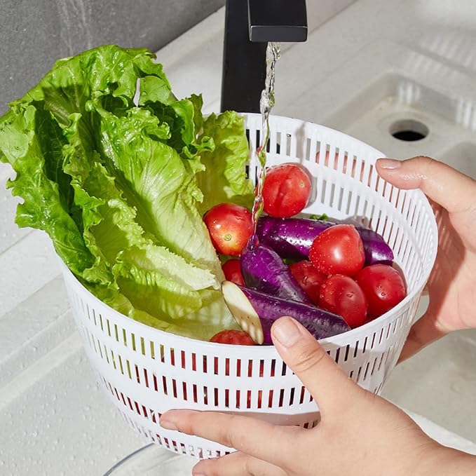 Fockety Salad Spinner, USB Rechargeable Vegetables Washer Dryer Fruit Washing Bowl Automatic Compact Manual Vegetable Dryer for Washing, Spinning, and Draining (Blue)