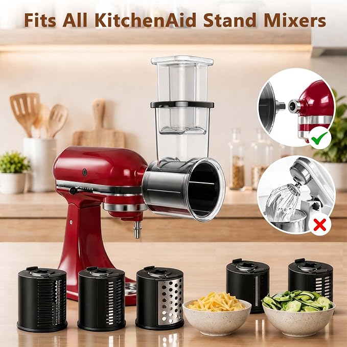 Slicer Shredder Attachment for Kitchenaid Stand Mixer, Salad Maker with Vegetable Slicer, Food Slicers Cheese Grater Grinding Attachments for Kitchenaid Mixer with Detachable 5 Blades