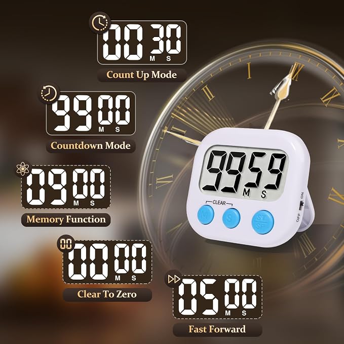 6 Pack Digital Kitchen Timer Small Classroom Timers for Kids Teachers (Blue&White)