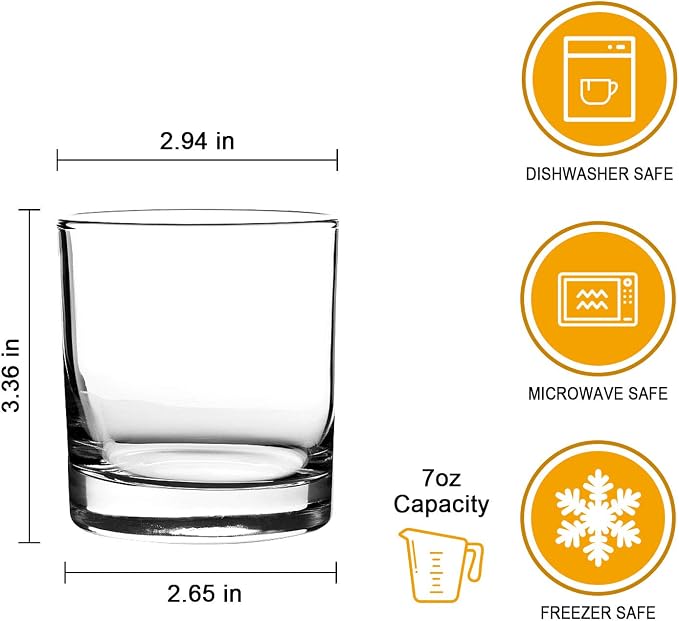 QAPPDA Whiskey Glasses 7oz, 12 Pack Old Fashioned Glass | Clear Premium Lead-Free Rocks Glass Tumbler For Drinking Bourbon, Scotch, Cognac, Cocktails