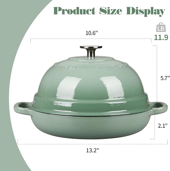 EDGING CASTING Enameled Cast Iron Dutch Oven Pot with Lid, Round Bread Oven for Homemade Sourdough Bread Baking, 6 Quart, Sage Green