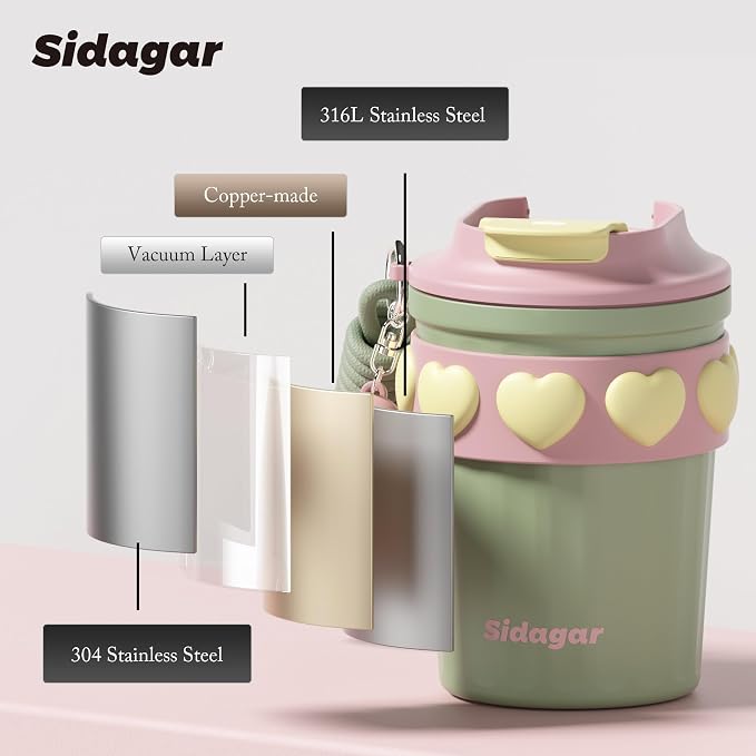 SDGA+ 12 oz Travel Coffee Mug Spill Proof Leak Proof, Stainless Steel Thermal Coffee Cup with Lid, Resuable Cup for Hot and Cold, Portable Tumbler for Women, Green