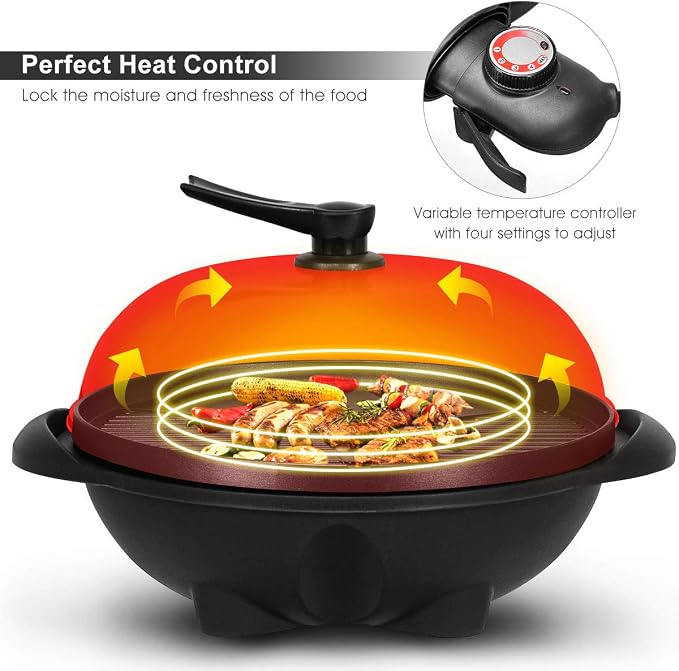 Giantex Electric Grill Indoor Outdoor, Non-stick Grill Griddle Plate, 3 Cooking Zones, Temperature Control, Drip Tray, 1350W 200sq.in BBQ Grill for Balcony Apartments Backyard Party Camping (Black)