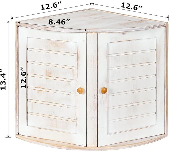 White Vintage Double Layers Bamboo Corner Bread Box for Kitchen Counter | Retro Farmhouse Style, Holds 2+ Loaves, Right Angle Fits Counter Corners, Breathable Keeps Bread Fresh 3-4 Days