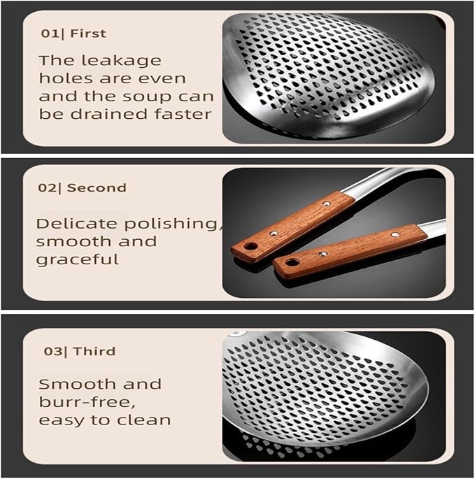 Steel Spider Strainer Wood Handle Kitchen Mesh Drainer for Pasta | Small fine wire mesh strainer spoon, multipurpose kitchen colander, great for deep frying, draining food,washing veg fruits