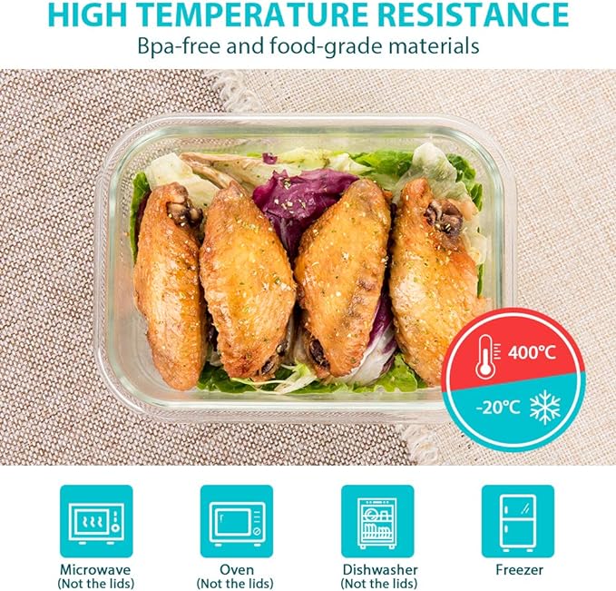 Bayco Glass Food Storage Containers with Lids, [24 Piece] Meal Prep, Airtight Bento Boxes, Leak Proof (12 lids & 12 Containers) - Blue