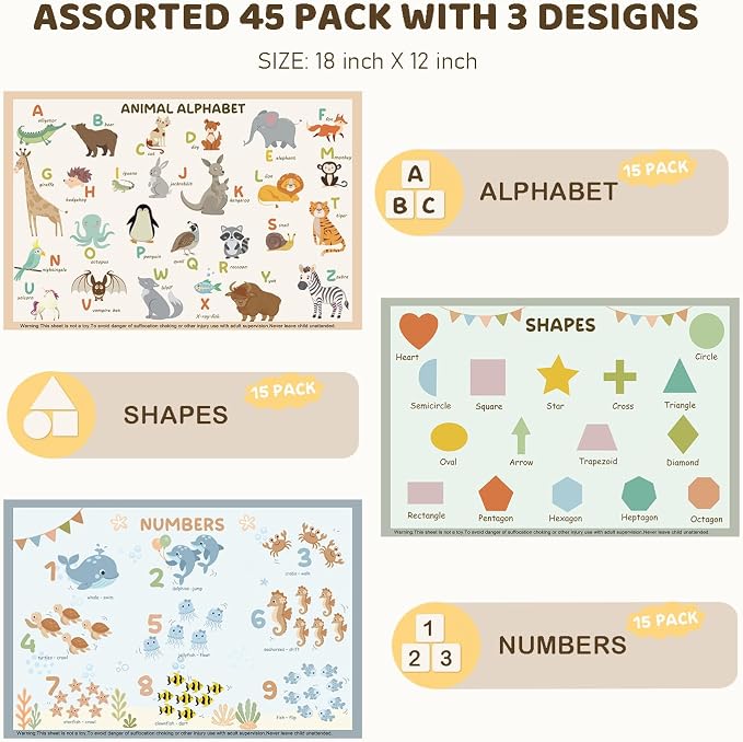 Disposable Placemats for Baby & Toddlers, 45 Pack Baby Disposable Placemats for Restaurants, Disposable Table Mats for Babies, Kids Placemats for Travel, Dining Out & Daily Use (Beige)