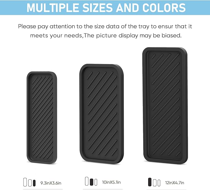 Kitchen Sink Organizer Tray,Sponge Holder for Kitchen Sink Bathroom（Black） | Counter Tray Sponge Caddy Silicone Soap Holder for Soap Dispenser, Bottle, Dishwashing Accessories(2-Pack)