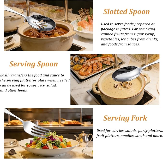 5-Piece Stainless Steel Serving Utensils Set | Mirror Polished, Silverware Serving Set, Hostess Set for Kitchen Indoors, Dishwasher Safe