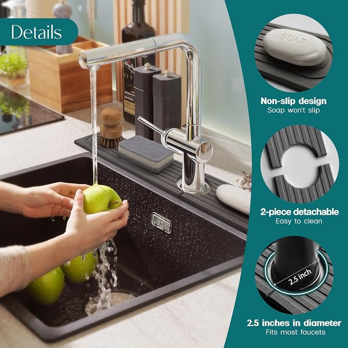 Kitchen Sink Faucet Mat - 15.7in Diatomite Sink Protectors for Kitchen Sink, Stone Sink Splash Guard for Kitchen Counter Sink Accessories (Dark Grey, 15.7'' x 3.9'')