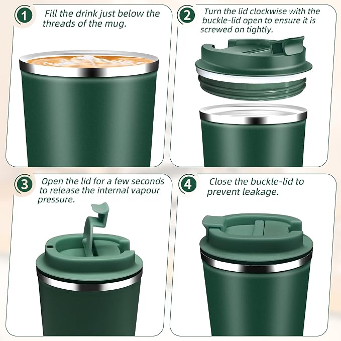 Insulated Travel Coffee Mug Reusable Coffee Tumbler Cup with Flip Lid Leak Proof Spill Proof for Office School Party Camping Hot and Cold Drink,Stainless Steel 17oz (Dark Green)