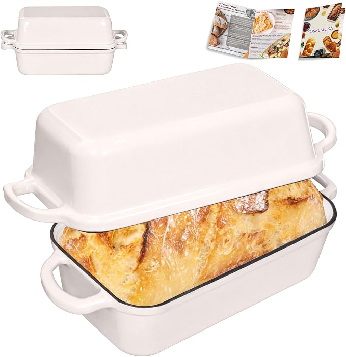 GRMImosa 9x5 Inch Cast Iron Loaf Pan with Lid, Loaf Pans for Homemade Bread | Cast Iron Bread Pan with Lid for Sourdough Baking, 9x5 Loaf Pan with 2-in-1 Design, Even Heat Distribution, Enameled Cherry