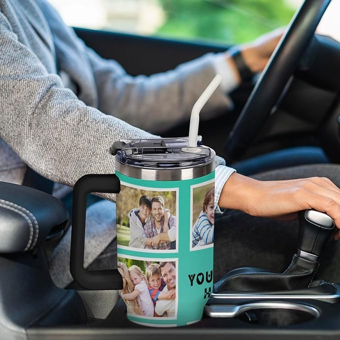 Personalized Tumbler Custom Vacuum Insulated Travel Mug Customizable Coffee Cup with Your Photos and Text Christmas Birthday Gift (40oz Design 2)