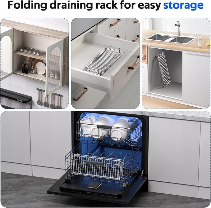 Small Dish Drying Rack Stainless Steel Collapsible | Foldable Rack Countertop with Drying Mat for Kitchen Dorm RV Campers Travel Trailer Space Saving