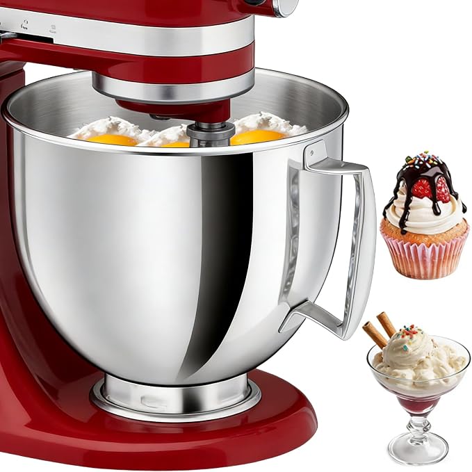 5QT Stainless Steel Mixer Bowl Compatible with KitchenAid Bowls for Mixer, Artisan&Classic Series 4.5-5QT Tilt-Head Mixers, Kitchen Gadgets Mixer Bowl with Handle,Metal Bowl for Kitchen Mixing Bowl