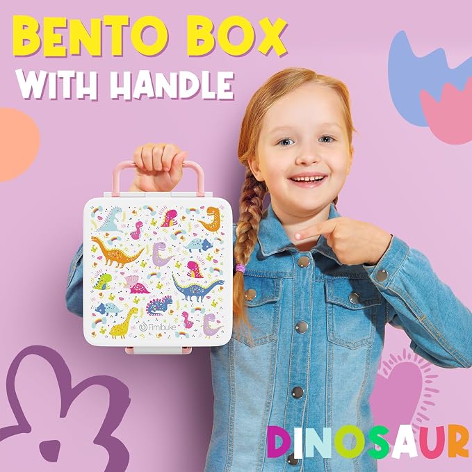 Fimibuke Bento Lunch Box for Kids, Toddler Bento Box with 4 Compartments | Leak Proof BPA Free Dishwasher Safe Lunch Container with Utensils, Ideal Portion Sizes for Ages 3-12 Girls Boys for School